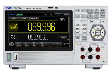 DM858是一款經濟實惠的五位半數位萬用表，具有精度高、功能多、操作簡單、螢幕大、體積小等特點,提供USB和LAN介面，並支援遠端控制。