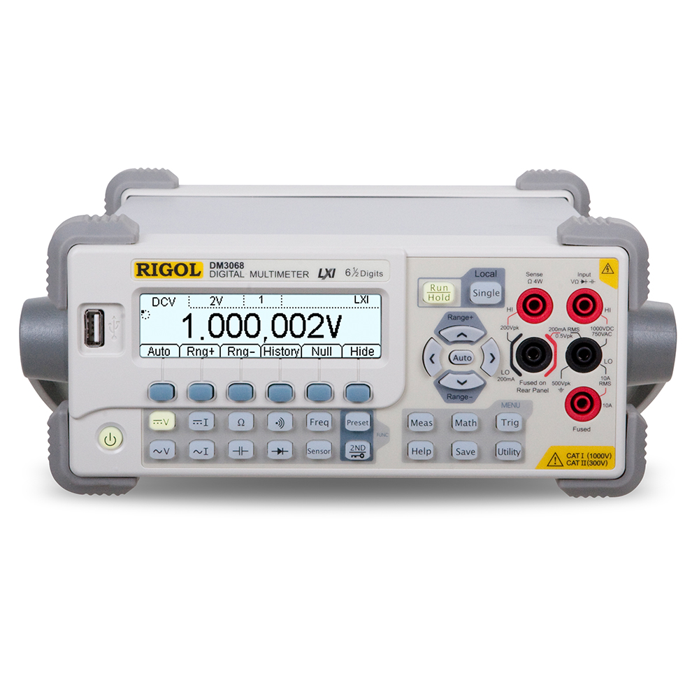 DM3068系列數位萬用表最高精度6.5位，它針對高精度、多功能、自動測量的測試需求而設計，集自動測量、多種數學變換和任意感測器測量等功能於一身。相容主流萬用表命令集，可以滿足研發、品質驗證、自動化生產、學校教學等領域的需求。