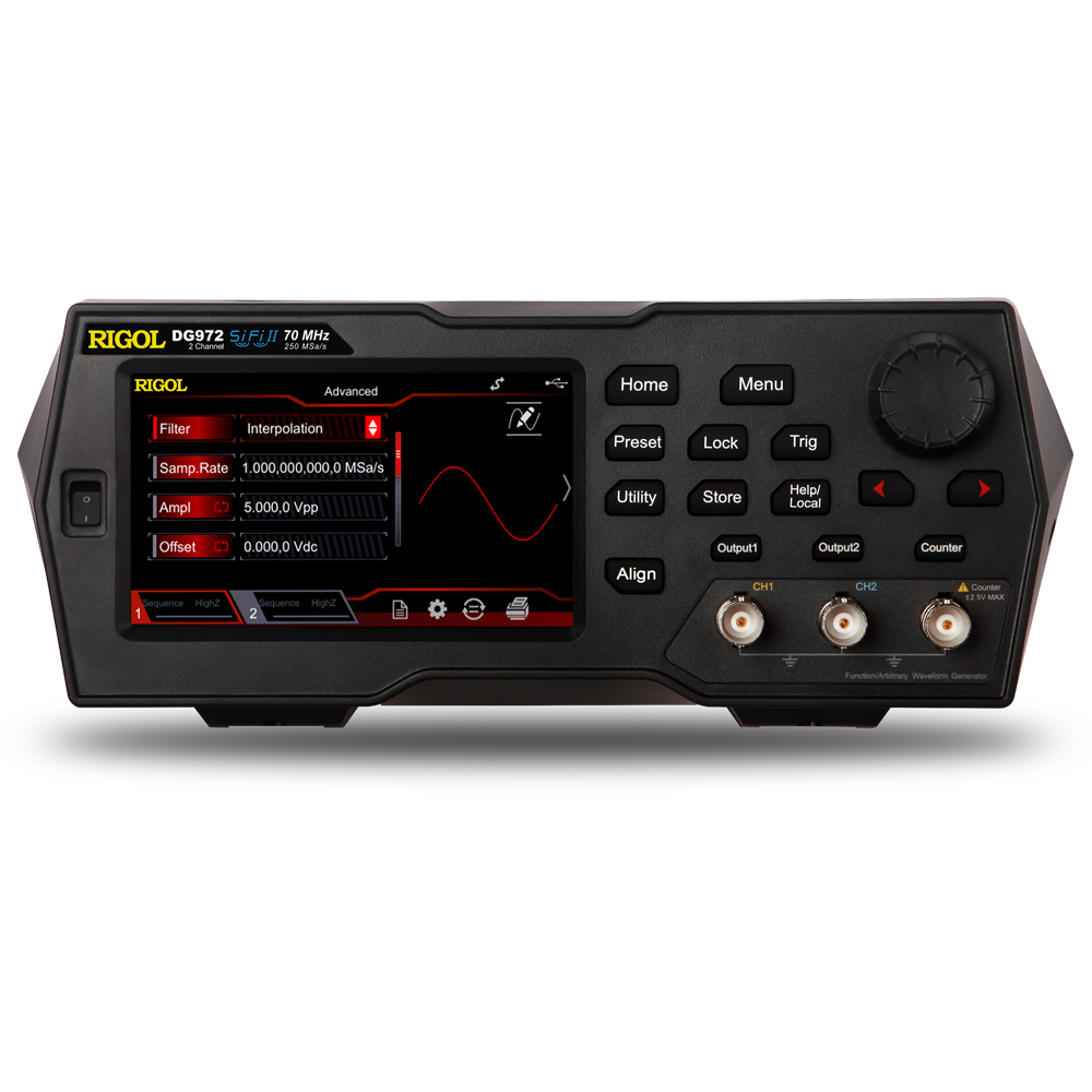 DG900系列函數/任意波形產生器是一款集函數產生器、任意波形 產生器、雜訊產生器、脈衝產生器、碼型產生器、諧波產生器、 類比/數位調制器、計頻器等功能於一身的多功能信號產生器。全 新的外觀及人性化的介面設計，帶來友好的用戶體驗。